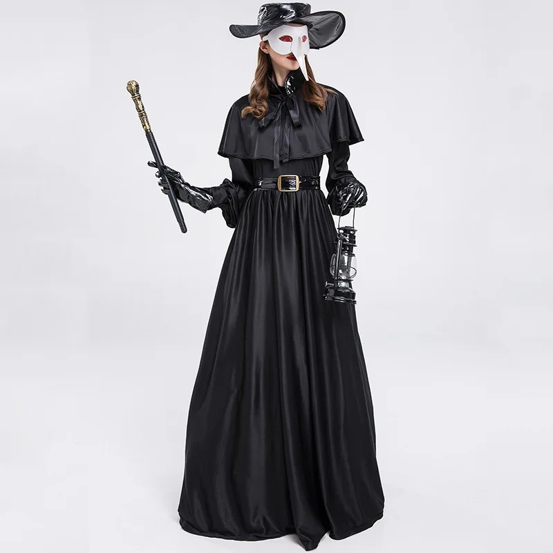 

Adult Men Women Reverend Father Undead Reaper Steampunk Plague Doctor Gown Mask Hat Halloween Cosplay Costumes Role Play Outfit