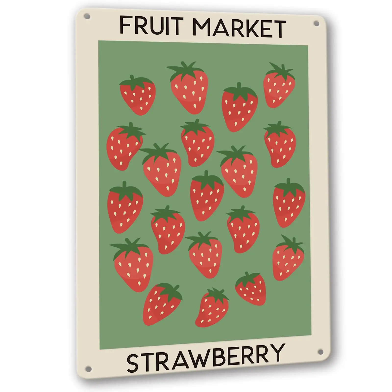 1PCS,Strawberry Metal Tin Sign Wall Decor for Kitchen Counter, Strawberry Fruit Market Room Decor Poster,8 X 12 Inches