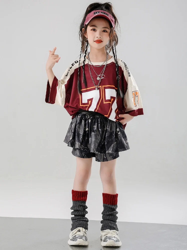 Jungen Mädchen Streetwear Anzug Hip Hop Jazz Dance Kostüme Junge Lose Rote Tops Shorts Praxis Street Dance Tragen Kleidung DQL10781