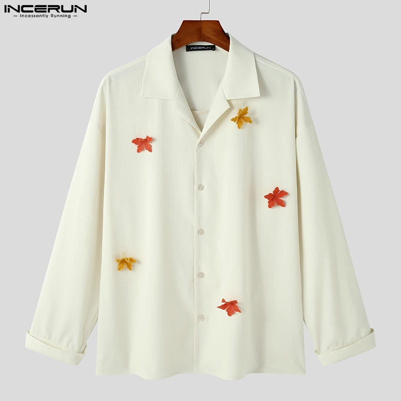 2023 Men Shirt Flower Patchwork Lapel Long Sleeve Streetwear Loose Causal Men Clothing Korean Style Fashion Shirts S-5XL INCERUN