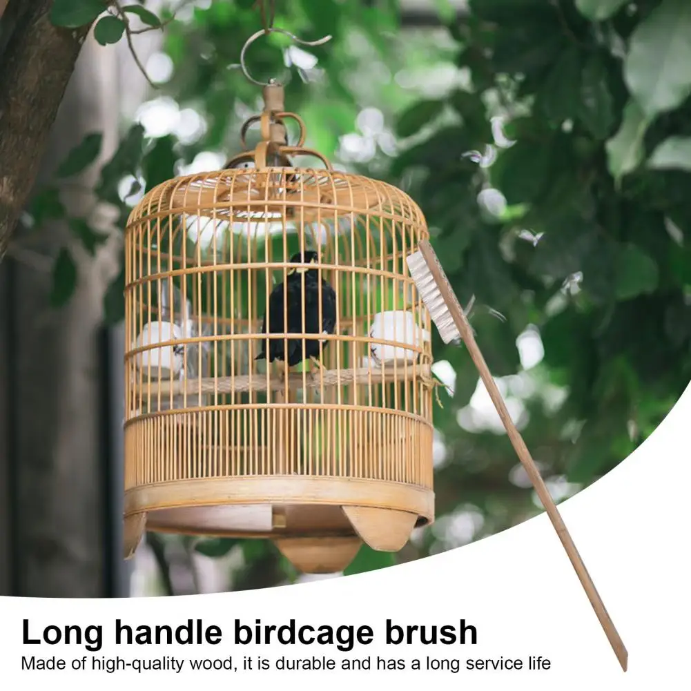 

Birdcage Brush Wooden Parrot Cage Cleaning Brush Long Handled Birdcage Cleaner for Myna Hamster Birds Essential Pet Supplies