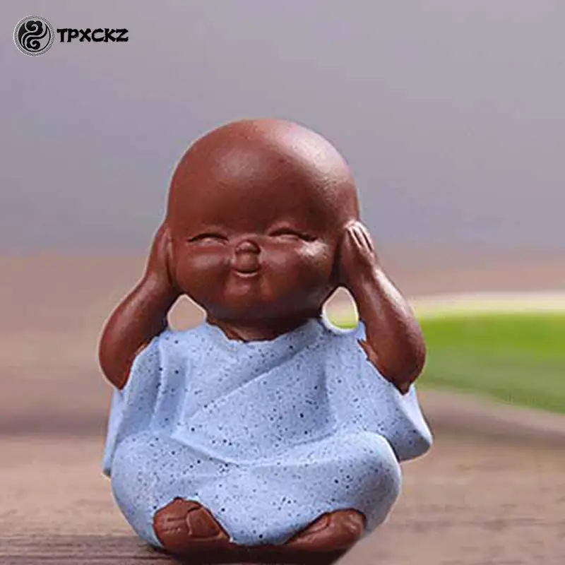 1 قطعة الشاي الطين الأرجواني الحيوانات الأليفة الحلي الراهب الصغيرة بوذا تمثال الراهب تمثال طقم شاي اكسسوارات بوتيك طاولة شاي الديكور #5