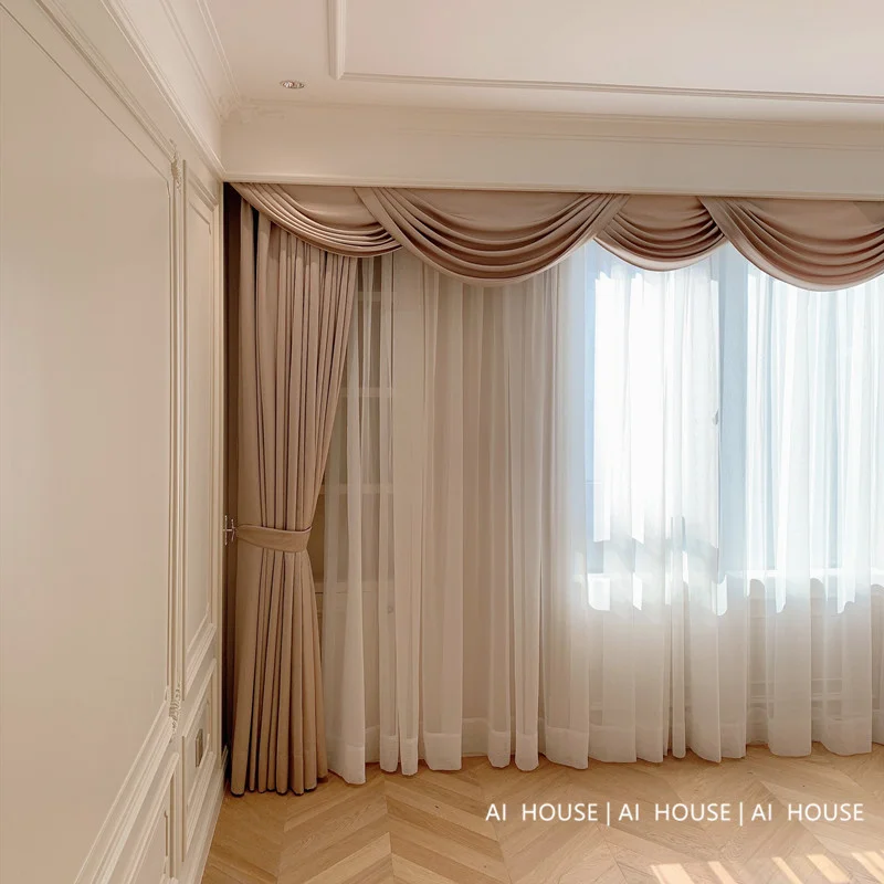 Tende eleganti francesi per soggiorno Luxury Australian Fleece Milk Tea Cortina Shade Shading tende Valance Tulle Home Custom