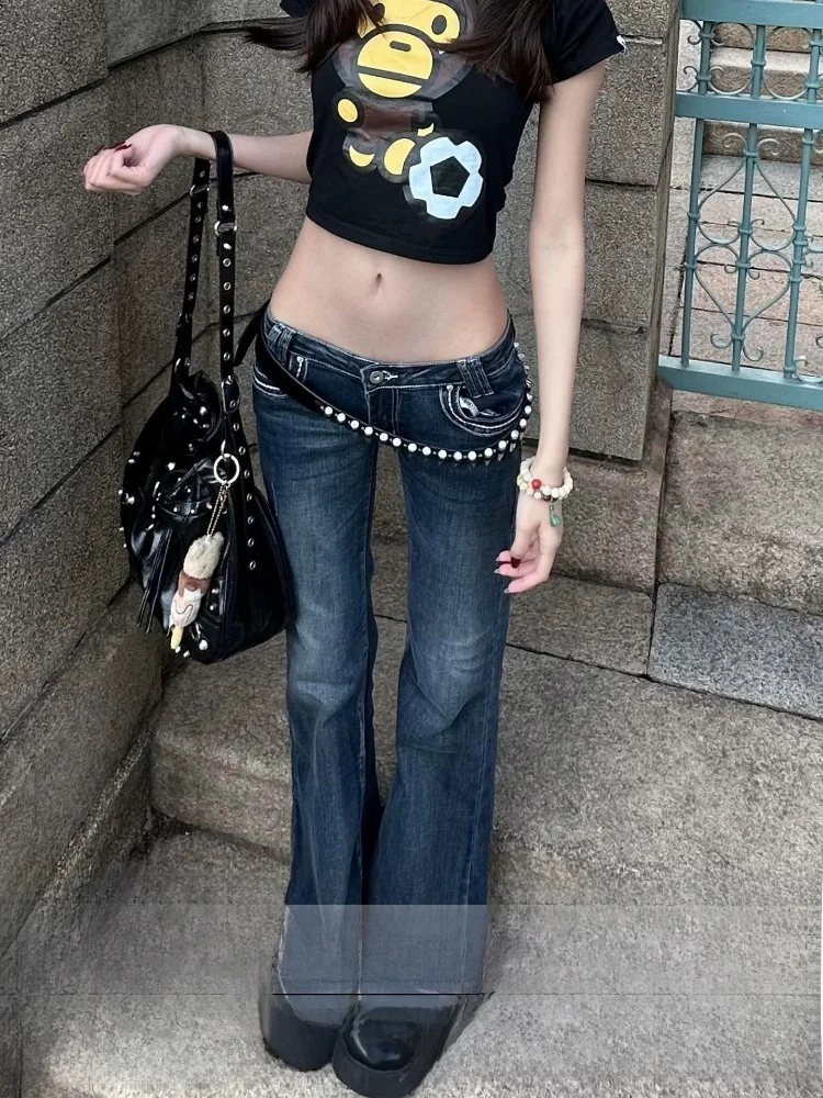 

Темно-синие широкие джинсовые джинсы, женские осенне-зимние новые брюки в стиле ретро, груша, ультра заводские брюки, американские брюки с низкой талией