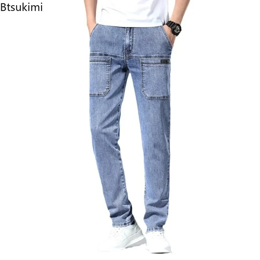 Nuovi jeans da uomo con design multitasche 2025 Pantaloni dritti slim elastici Pantaloni in denim di cotone traspirante Pantaloni casual da uomo tutti abbinati