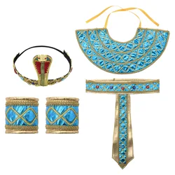 Cleopatra Egyptian Queen Halloween Cosplay Accessory Set Straight Hair Wig and Beads Fringe Headband Egypt Neck Collar for Women