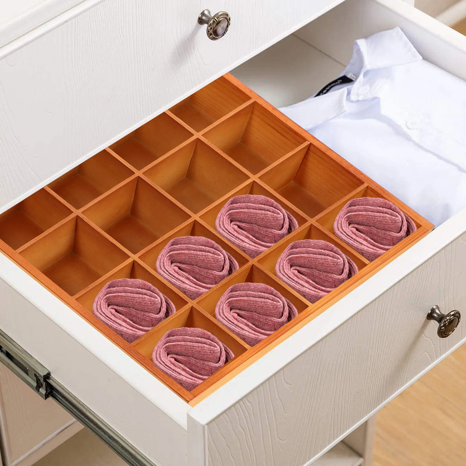 Wooden Sorting Tray Wood Divided Organizer Wooden Section Box Sock Socks Desktop Organizing Wooden Compartment