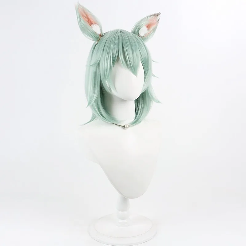 Anime Chainsmoker Cat Yaniko Sato Cosplay Wig Mint Green Short Hair Yanineko Cat Ears Tail Halloween Party Carnival Roleplay Wig view 2