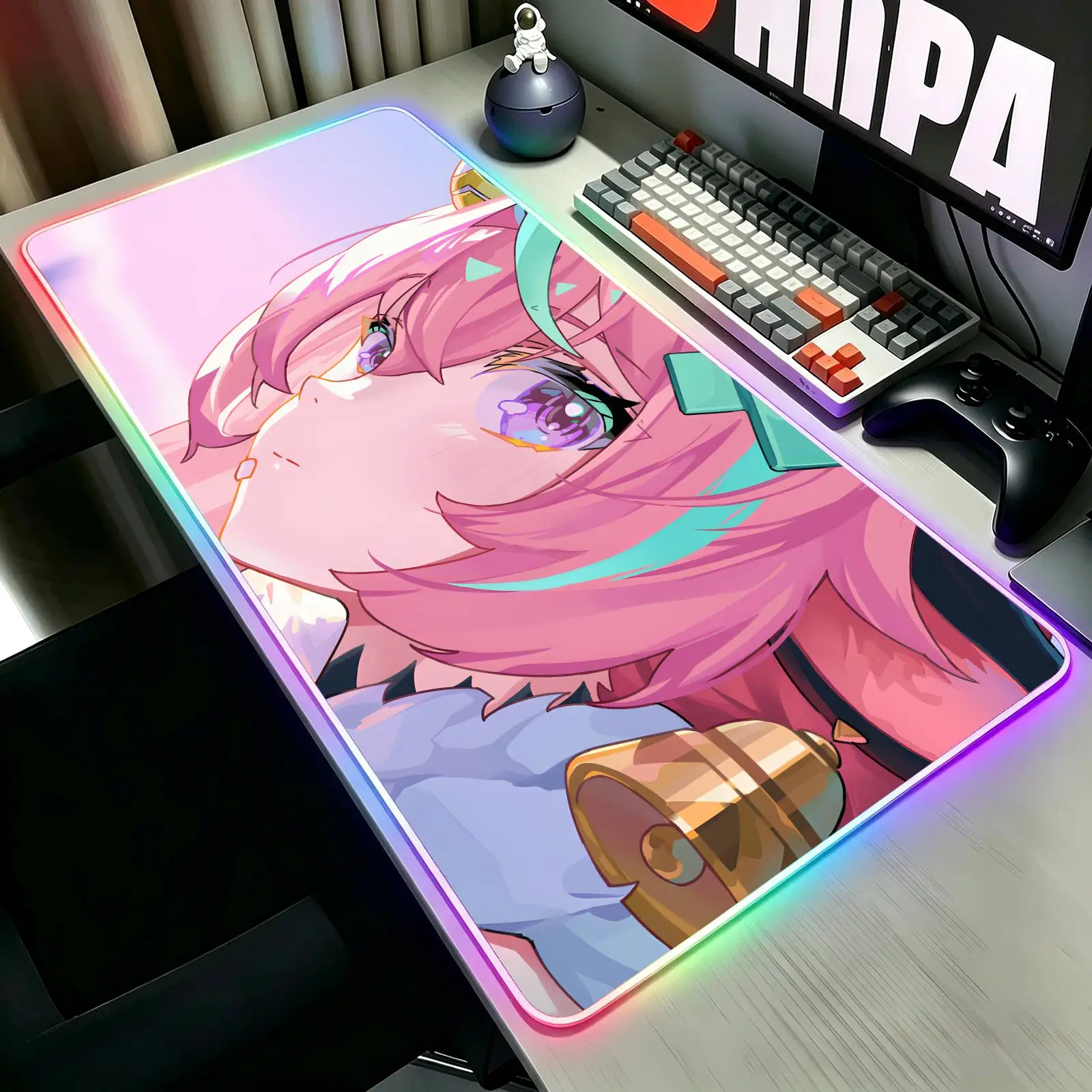 XXL RGB Glow Gaming Desk Pad,  Genshin Impact Varesa wearproof sewn border, anti-slip mat for desktop, bedroom & office use