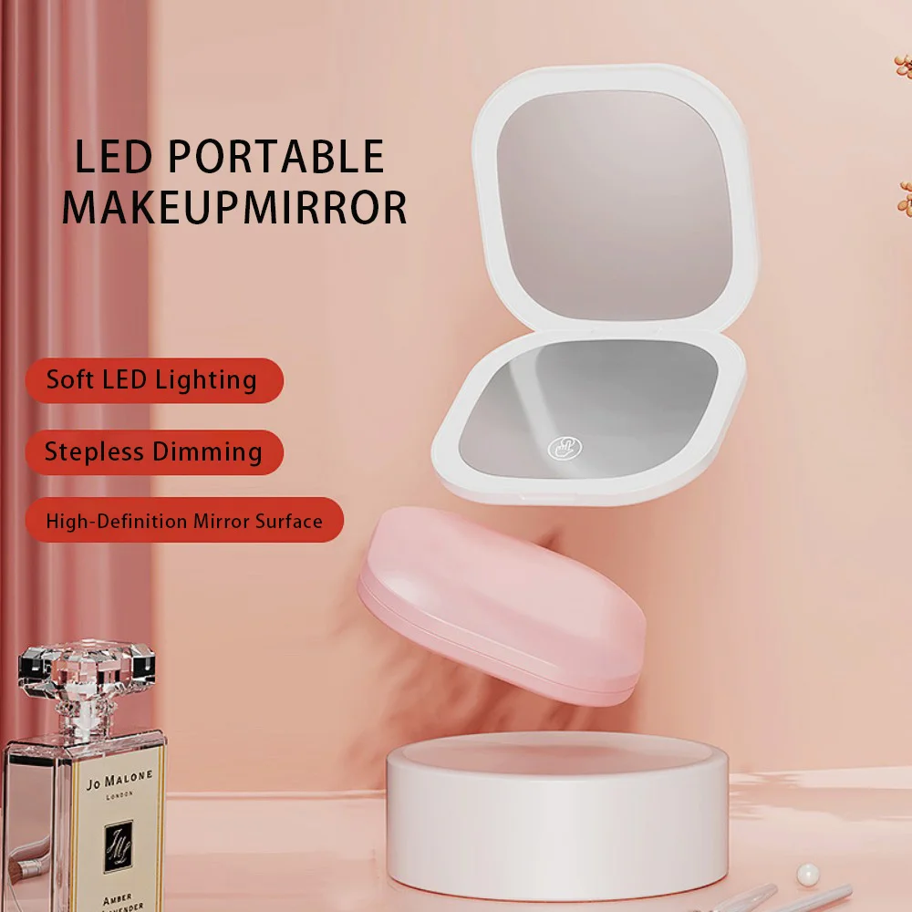 Mini LED Pocket Mirror Compact Lighted Makeup Mirror Portable Magnifying Foldable with Light Small Portable Cosmetic Mirror