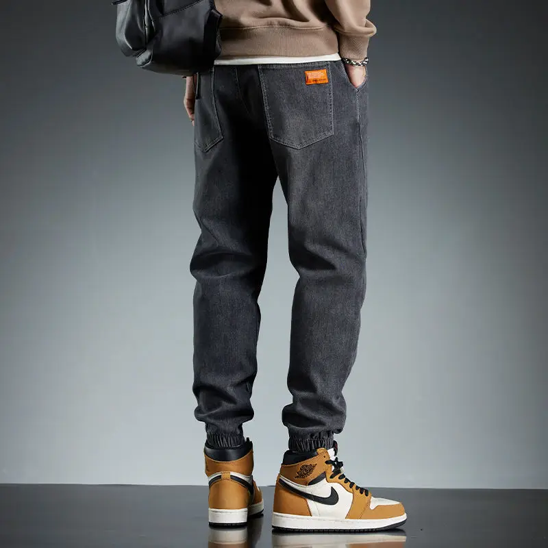 

Мужские джинсы свободного кроя для работы и спорта, эластичный пояс на шнурке, прочные, из хлопкового денима, весна-осень