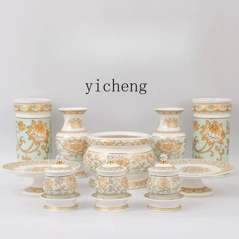 r5.20  Lotus Water Supply Cup Buddha Front Fruit Tribute Pan Burning Incense Burner Tribute White Marble Set Buddha Supplies