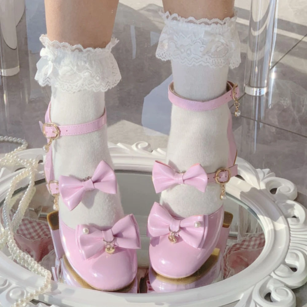 

Сандалии Лолиты, милые японские туфли на платформе и каблуке с круглой головкой JK, розовая женская обувь, кожаные джинсы Мэри с бантом, одинарные туфли