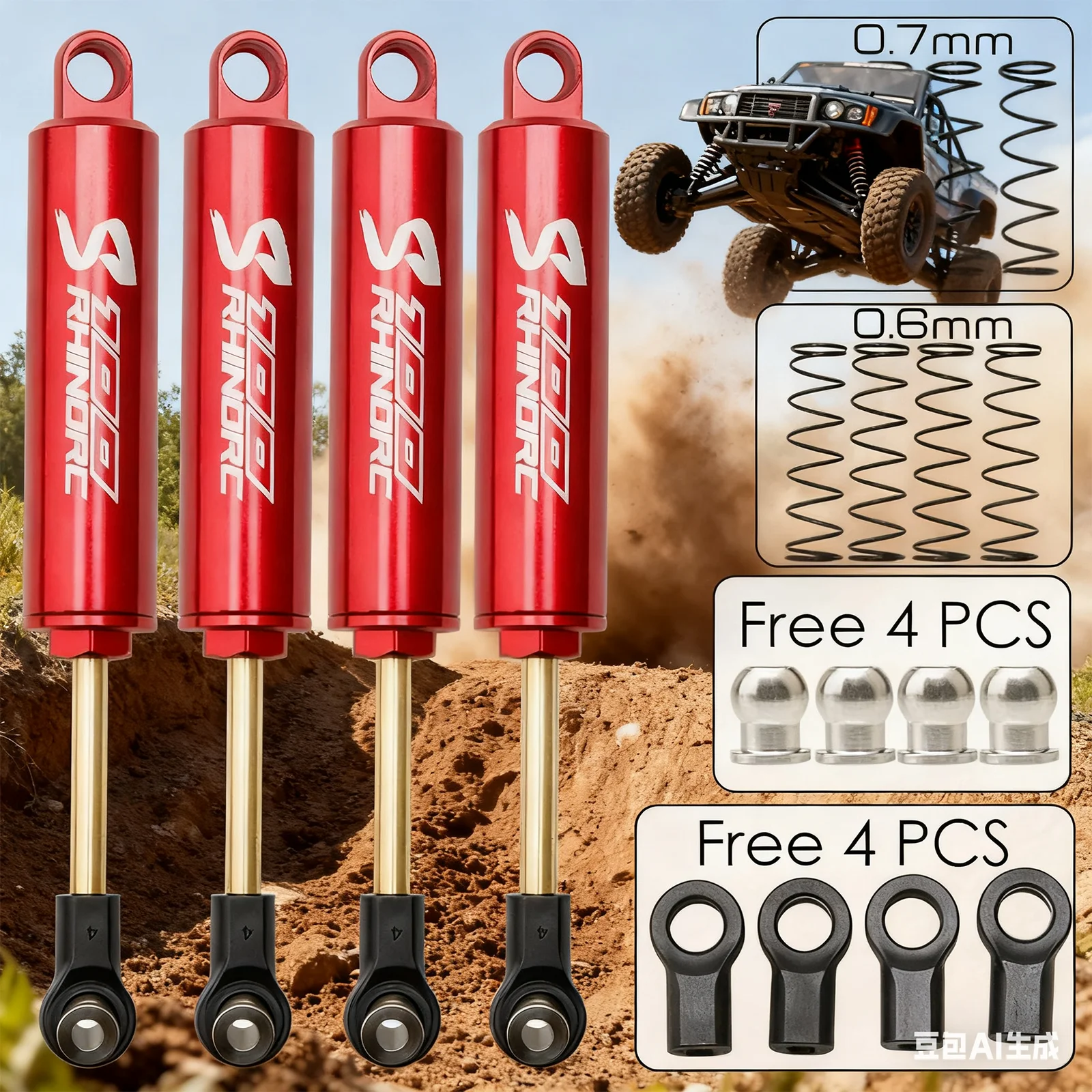 RhinoCrawler 4pcs RC Metal Dampers 100mm Metal Shock Absorber Set for 1/10 Axial SCX10 TRX4 HSP D90 Crawler Trucks Upgrade Parts