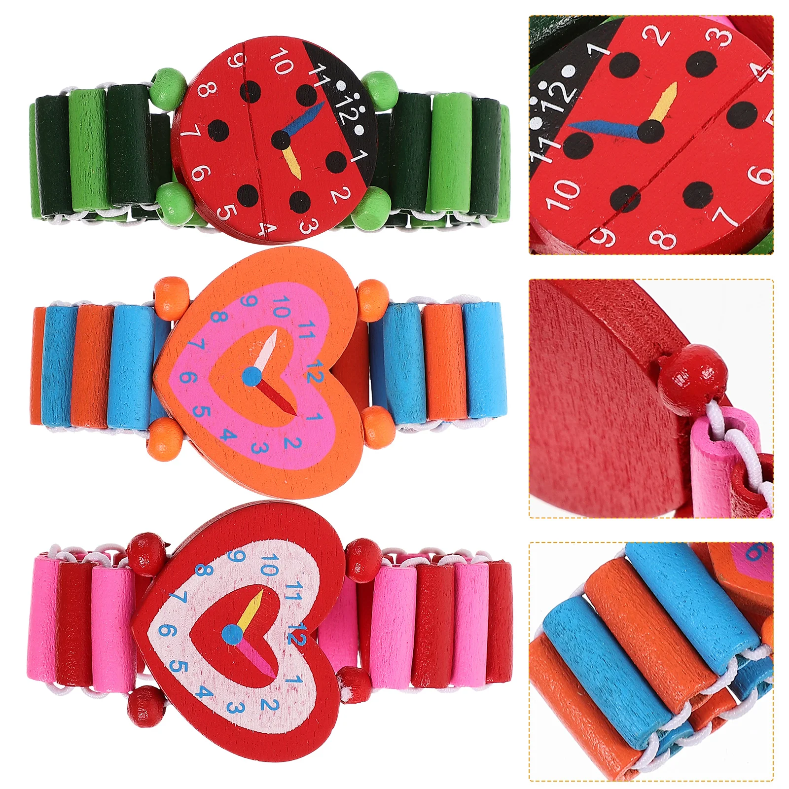 

3 PCS Wood Crafs Simulation Watch Cartoon Ristwatches Smart Toddler Wristwatches Crafts