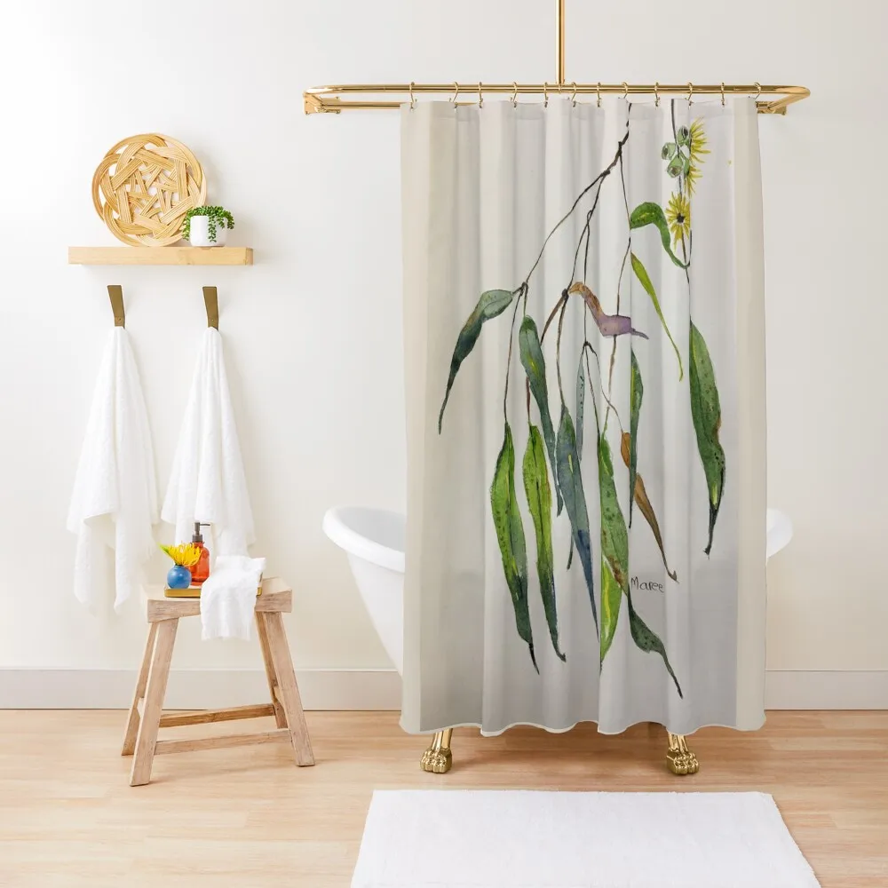 

Gum leaves - Botanical illustration Shower Curtain Bathroom Showers Washable Waterproof Fabric Shower Curtain