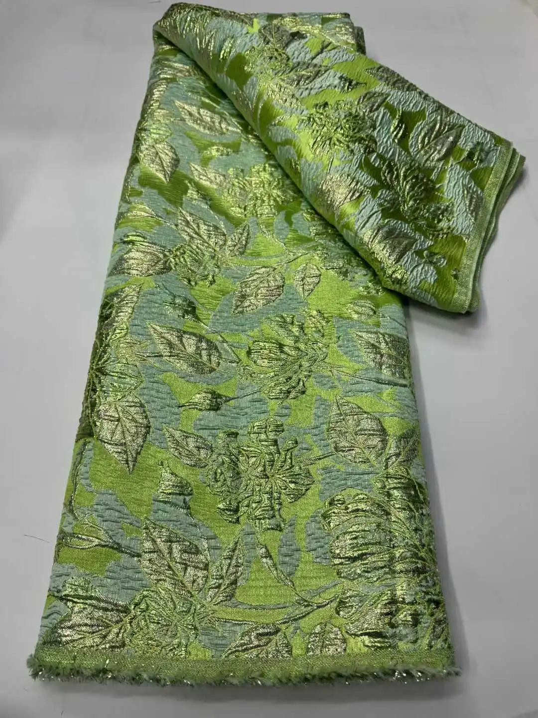 Wholesale African Brocade Jacquard Lace Fabrics 5Y ards High Quality French Gilded Lace For Women Wedding Party Dresses  SZ2136