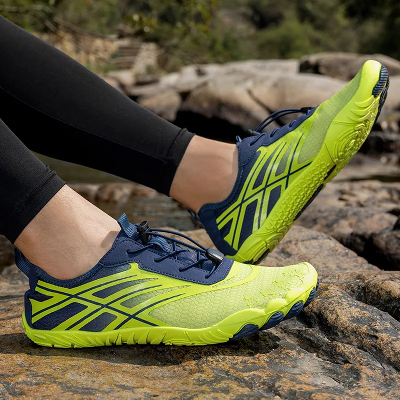 Summer Fashion Green Men's Aqua Shoes Plus Size 46 Comfy Five Fngers Women's Shoes Anti-slip Rock Fishing Shoes Men Gym Sneakers