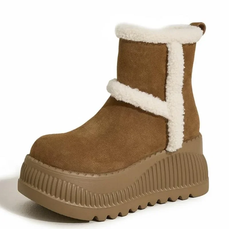 

High quality 8CM Suede Genuine Leather Platform Wedge Ankle Ethnic Flats Winter Autumn Ladies Women Soft Spring Boots Shoes