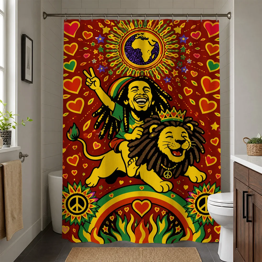 Bohemian Psychedelic Shower Curtain Waterproof Lion Peace Sign Hippie Art Bathroom Liner Retro Tropical Global Style Shower Curt