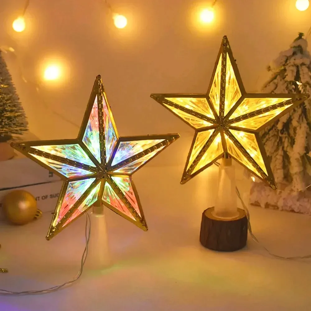 1Pc Christmas Tree Top Star Light Xmas Tree Decoration LED Glowing Five-pointed Star Lamp Ornament Home Xmas Party Supplies