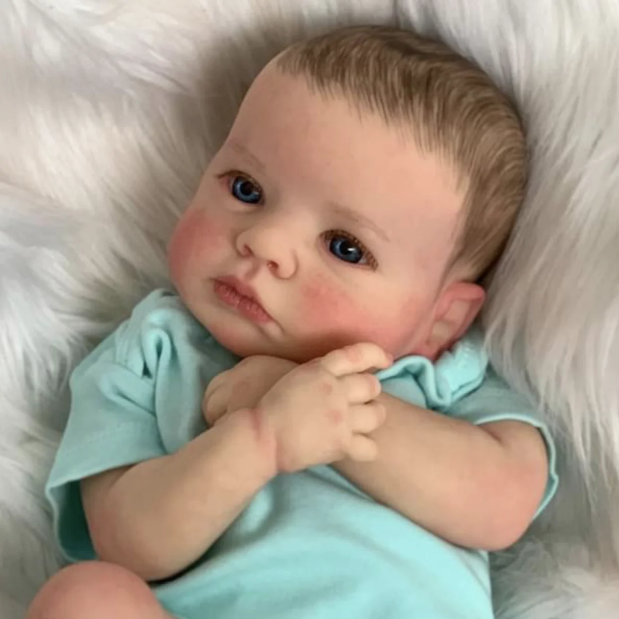 NPK 19inch Lifelike Handmade Newborn Baby Doll Reborn Loulou Awake Soft Touch Cuddly Doll with 3D Painted Skin And Visible Veins