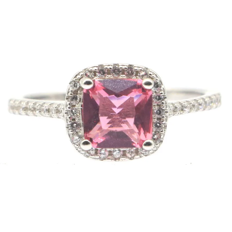 

Buy 3 Get 1 Free 10x10mm 2.9g Real 925 Solid Sterling Silver Rings Minimalist style Pink Tourmaline White Sapphire