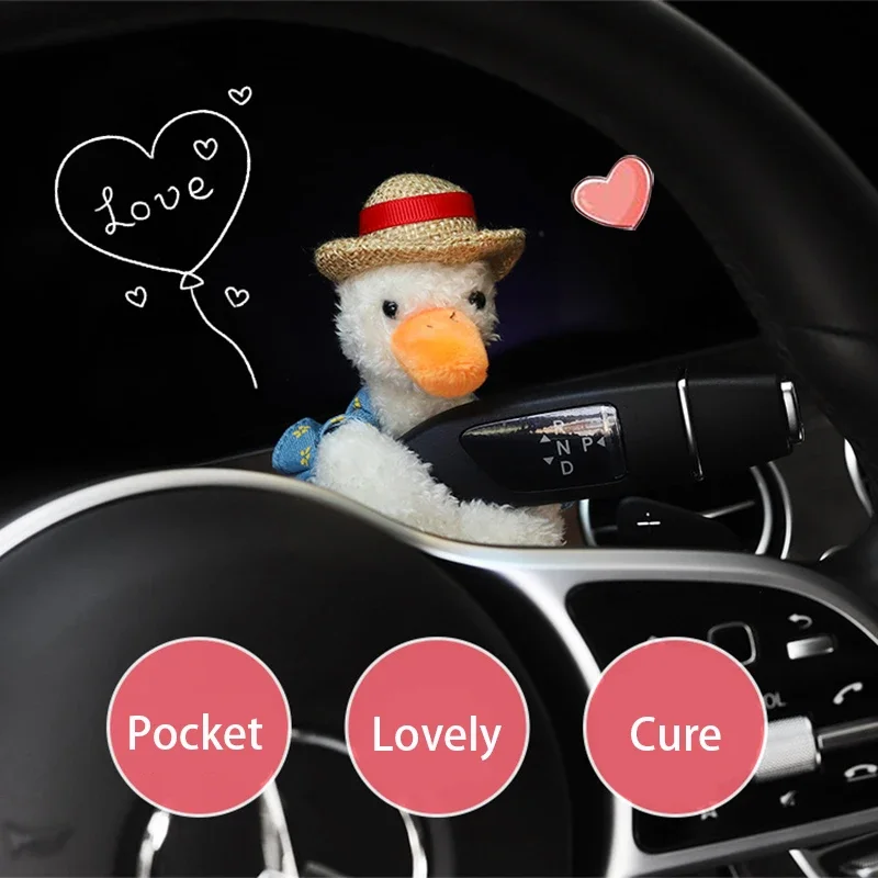 Cute vest little duck car hanging decoration plush doll car decoration girl creative birthday gift car accessories for women