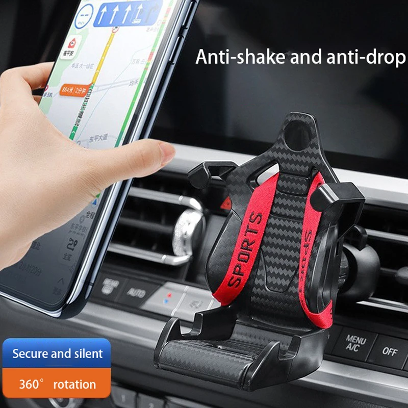 360 Carbon Fiber Pattern Racing Seat Shaped Car Phone Bracket GPS Support For Different Phone Models Air Vent Universal Tools Ne