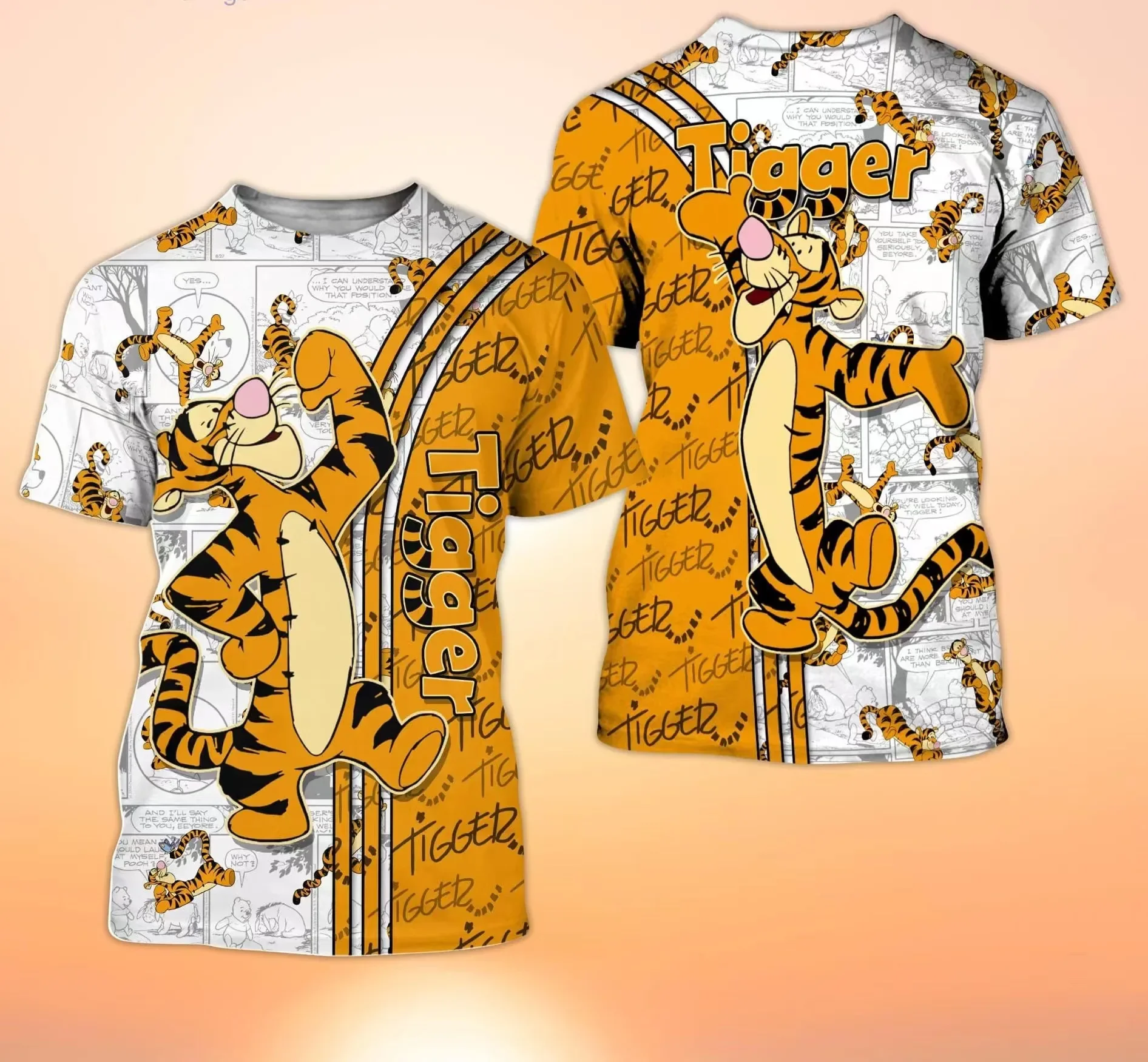 Tigger Winnie Pooh Orange Cross Comic Book Patterns Disney Cartoon 3d T-shirt