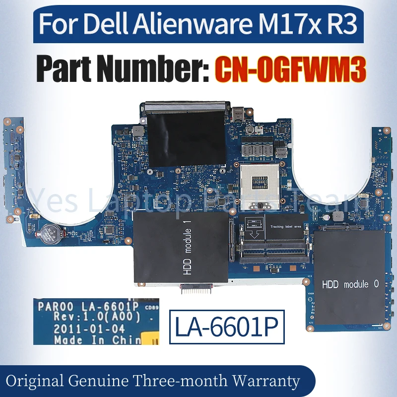 

LA-6601P For Dell Alienware M17x R3 Laptop Mainboard CN-0GFWM3 100％ Tested Notebook Motherboard