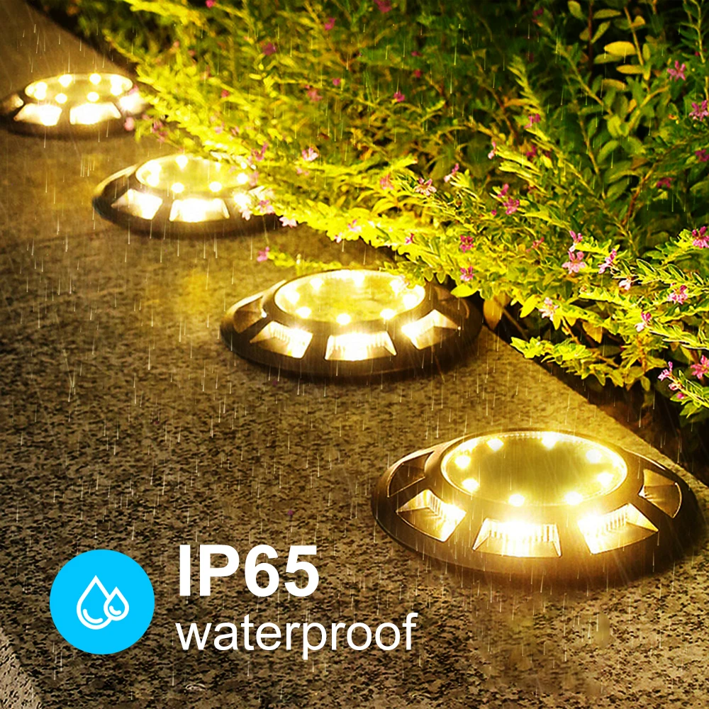 Outdoor Solar Ground Light, IP65 Waterproof, 16LED in-Ground, Landscape for Garden, Stair, Path, Walkway, 4Pcs