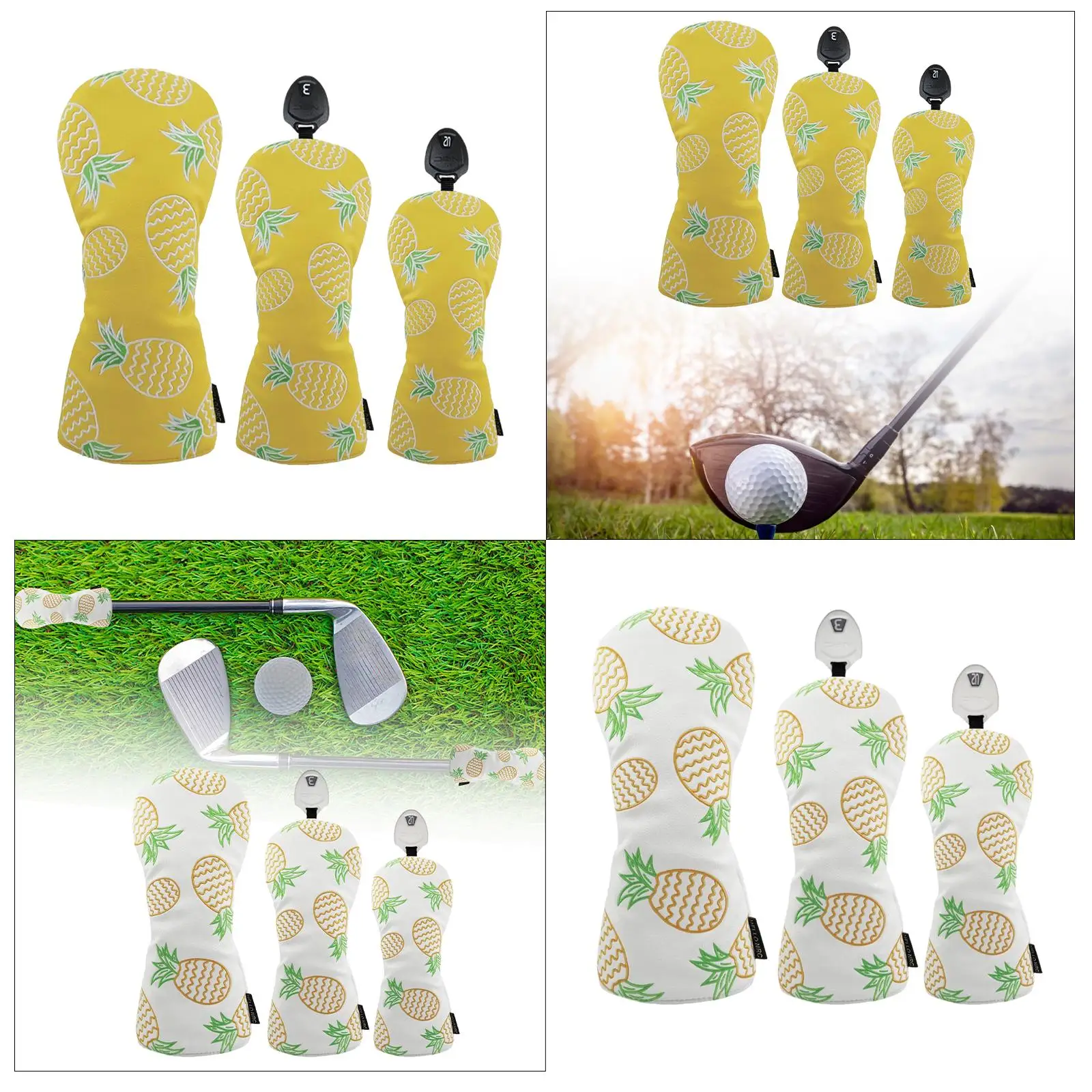 Set of 3 Golf Wood Head Covers for Club Protection, PU Leather Design for Outdoor Use