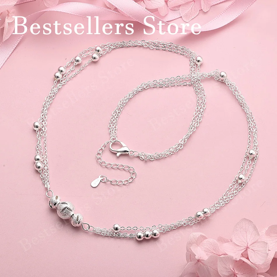 925 Sterling Silver Delicate Double-Layer Beaded Necklace for Women, Fashionable Party and Wedding Accessories