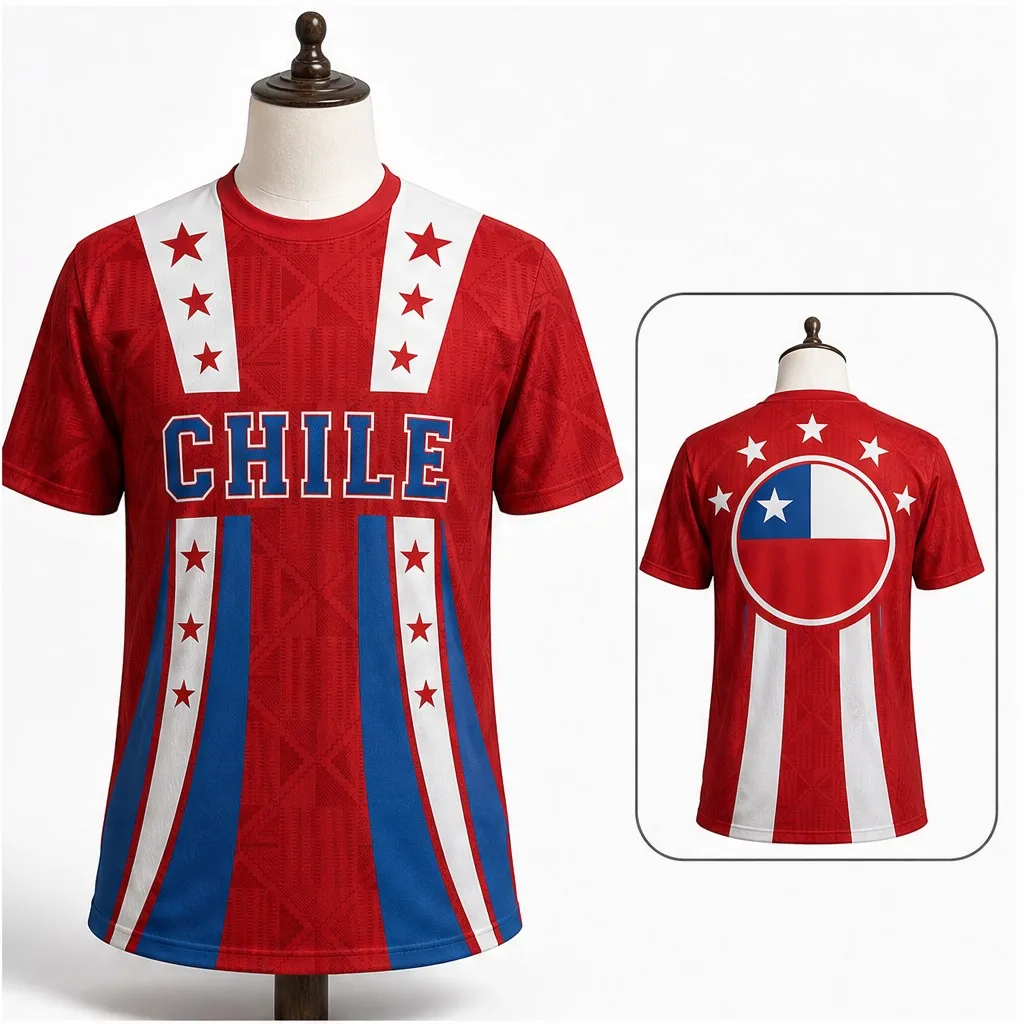 Herren Rundhals-T-Shirt Chile Sterne Wappen Grafik Kurzarm Lässiges Flaggen-Design T-Shirt Rot Weiß Blau Heritage Top Street Casual Oberteil – Detail 5
