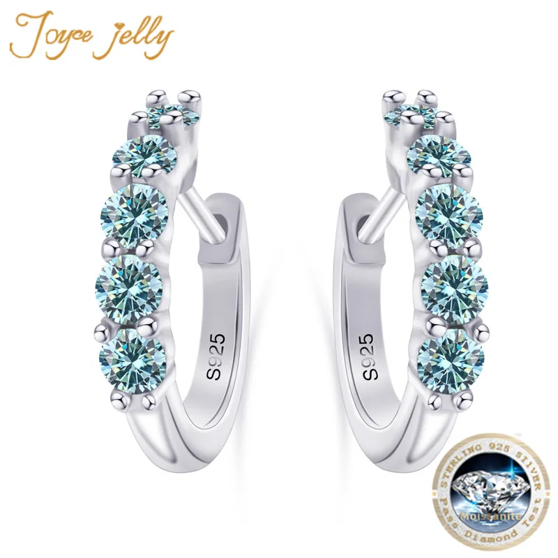 JoyceJelly 925 Sterling Silver Moissanite diamentowe kolczyki do uszu 1CT/2CT okrągłe wycięcie zaczepy na uszy damskie kolczyki ślubna piękna biżuteria