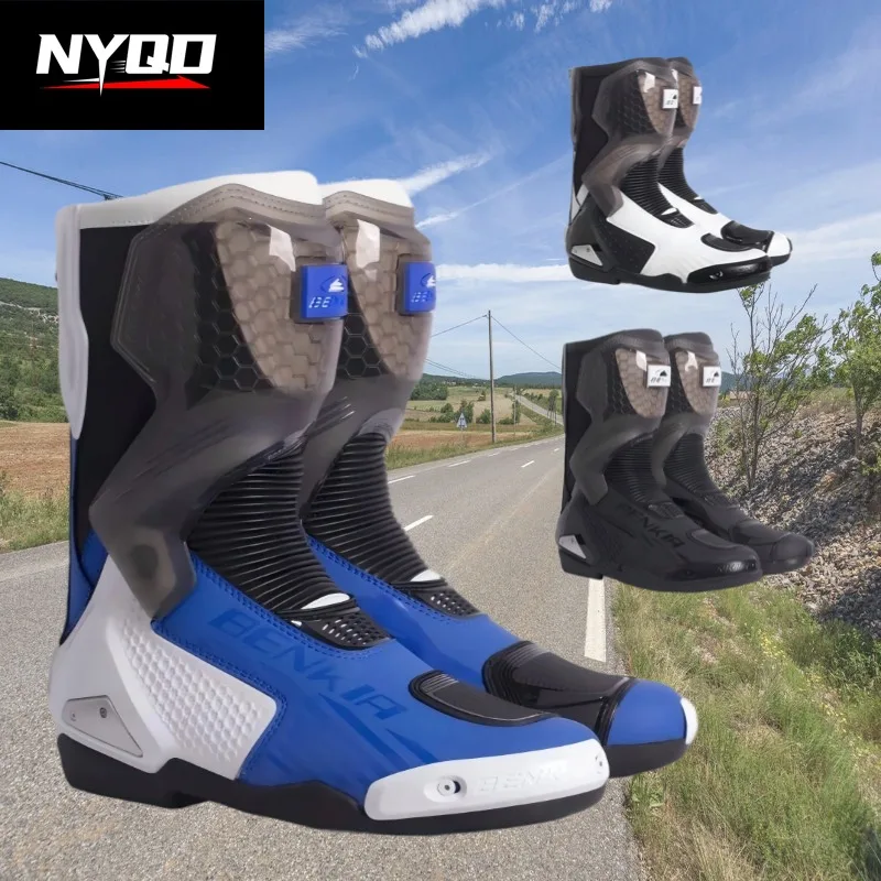 BENKIA PC708T Motorcycle Racing Boots Motocross Off-Road Track Shoes Waterproof Breathable Riding Footwear Touring All Season
