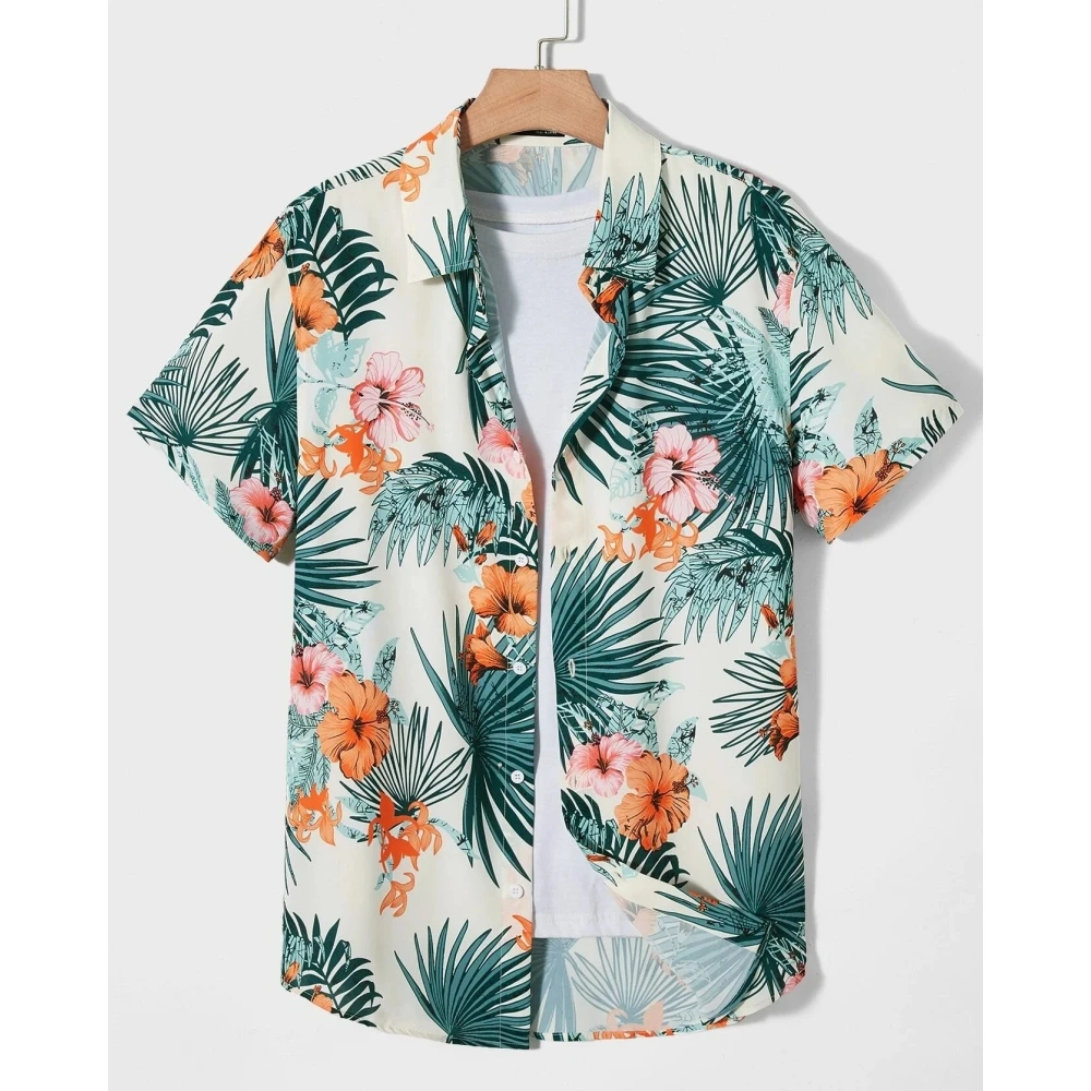 

Hawaiian Botanical Flower Print Shirt 2024 Kids Clothes Short Sleeve Lapel Collar Shirt Casual Shirt for Boy Children's Clothing