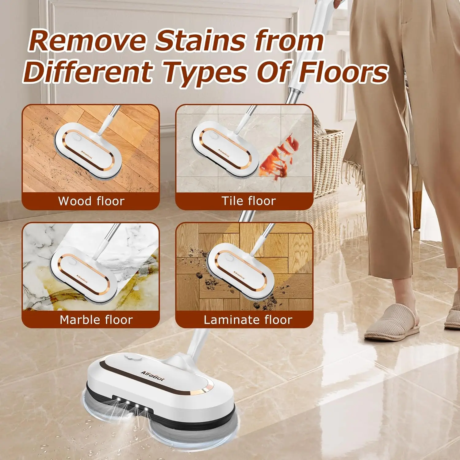 Electric Mop, S2 Cordless Spin Mop for Floor Cleaning, with LED Headlight and Sprayer/400ML Big Tank/60 Mins Runtime