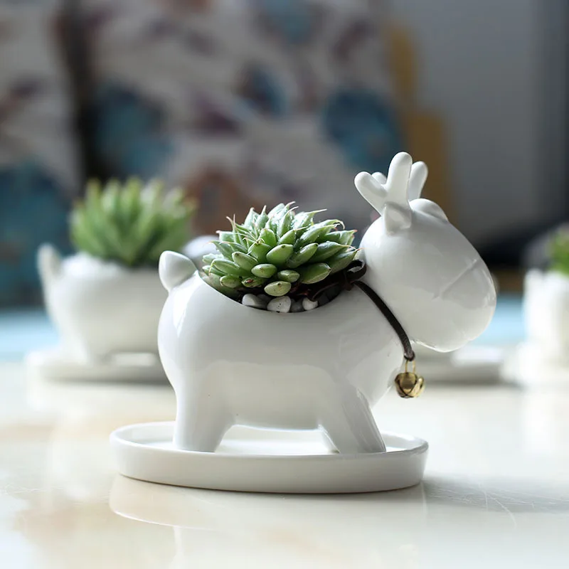 1pc Cartoon Deer Cute Cat Tail Flower Pot Creative Juicy Plant Cactus Cultivation Garden Courtyard Balcony Decoration Ornament