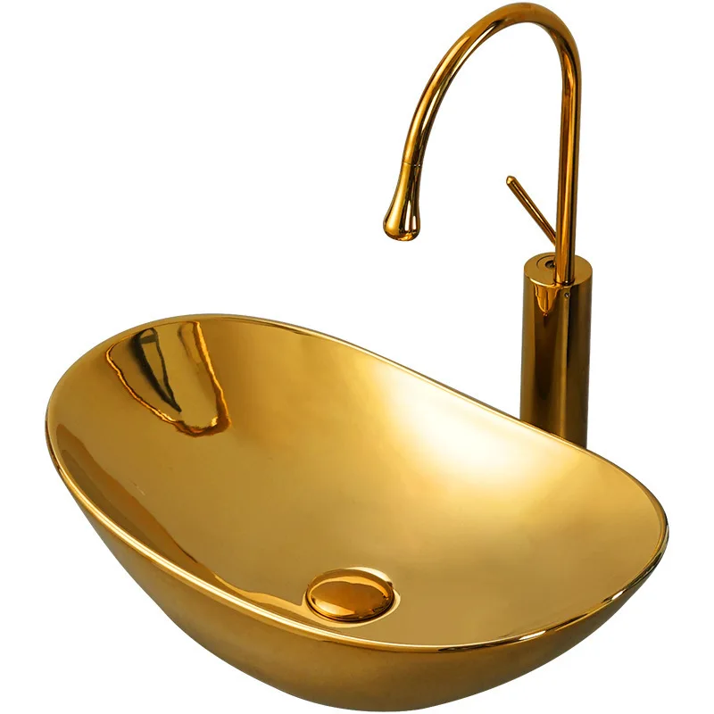 Gold basin wash toilet basin hotel household small balcony wash electroplating