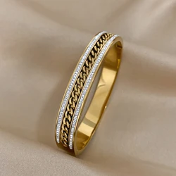 Greatera Inlaid Rhinestone Stainless Steel Zipper Bracelets Bangles for Women Fashion Gold Plated Charm Bracelet Party Jewelry