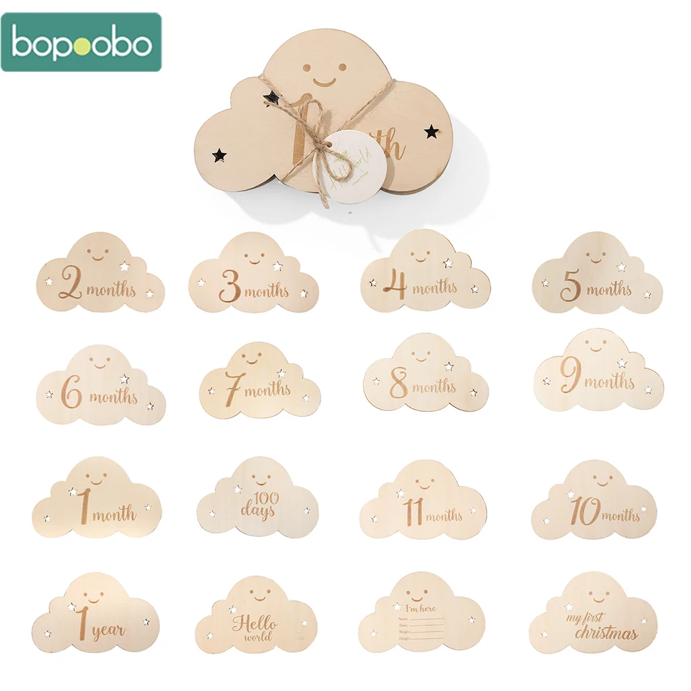 

8PCS Wooden Baby Month Milestone Card Cloud Shape Photography Cards Birthday Newborn Birth Gift Souvenir Photography Accessories