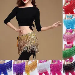 1Pc Belly Skirt Sequins Decor Eye-catching Tassel Costume Breathable Shiny Viscose Belly Dance Hip Scarf for Adult Dance Wear