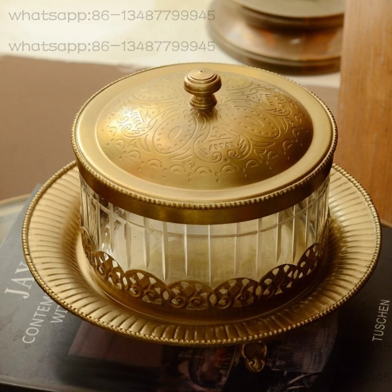 

Imported brass glass candy jar dried fruit jar jewelry box retro creative ornament crew props