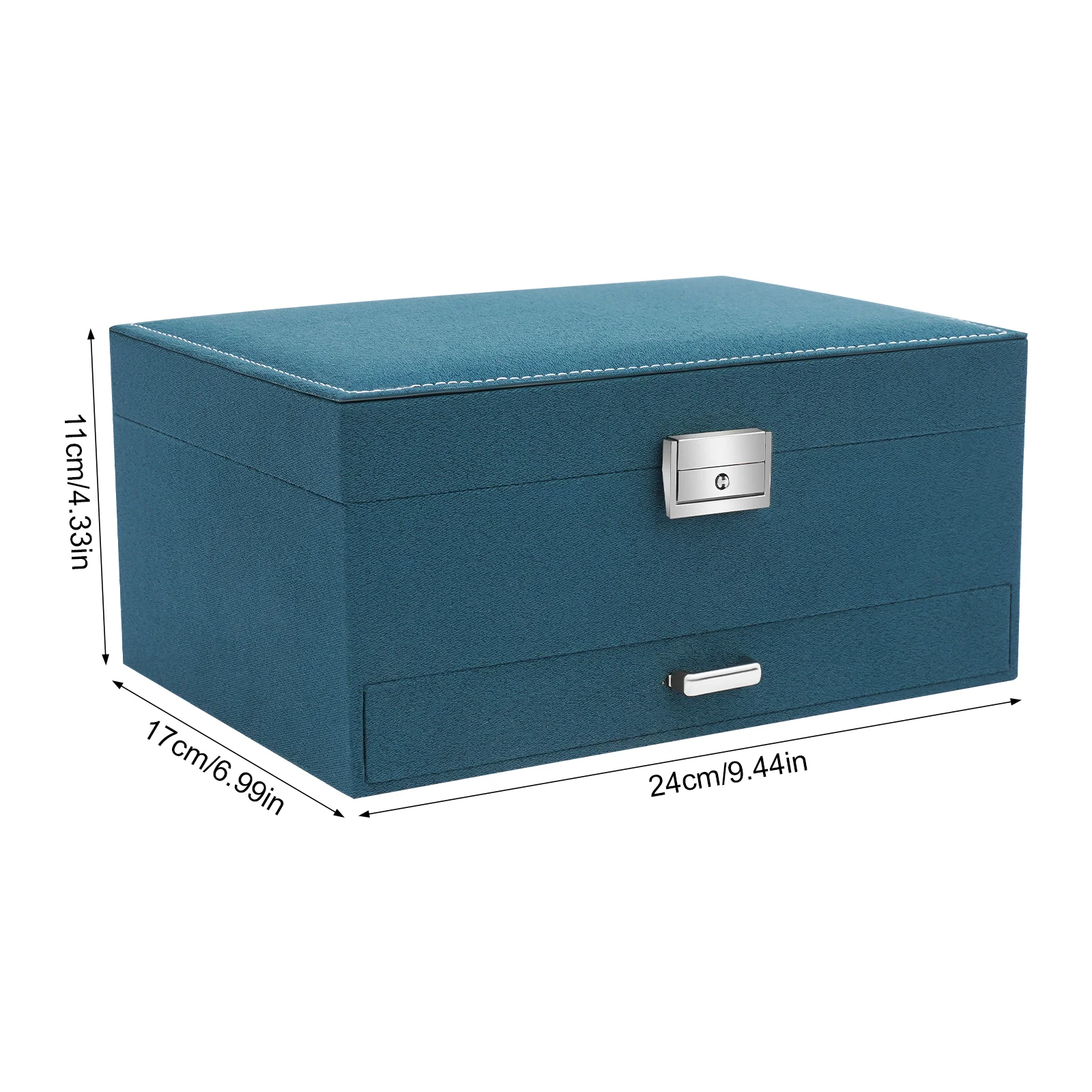 Green Suede Three Layer Drawer Organizer, Jewelry Boxes, Jewelry Box, Large Capacity Storage Case with 6 Hooks, 15 Ring Slots, 10 Earring Hooks, 18 Stud Holes, Multi-Compartment for Necklace, Bracelet, Ring, Earring Display