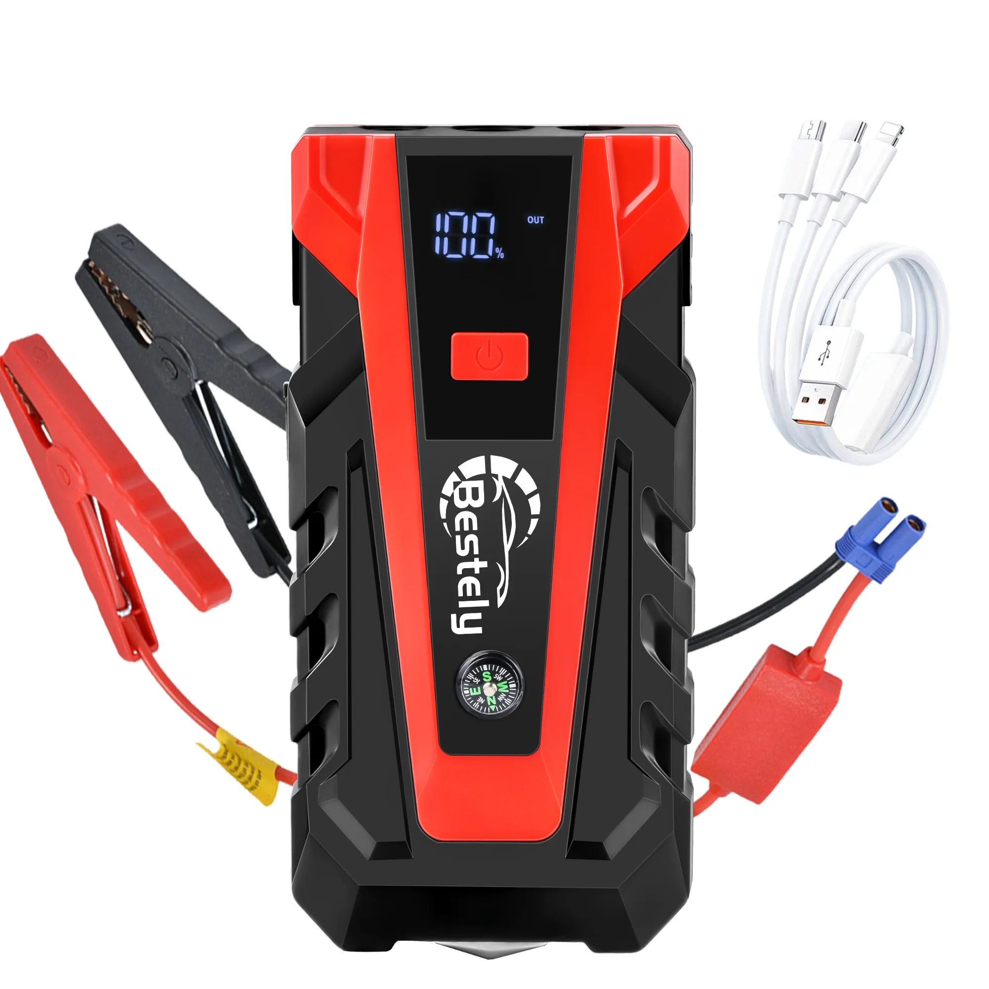 Bestely 99800mAh UltraSafe 12V Car Battery Jump Starter (battery pack, booster, jump box, portable charger, cables, LED light)