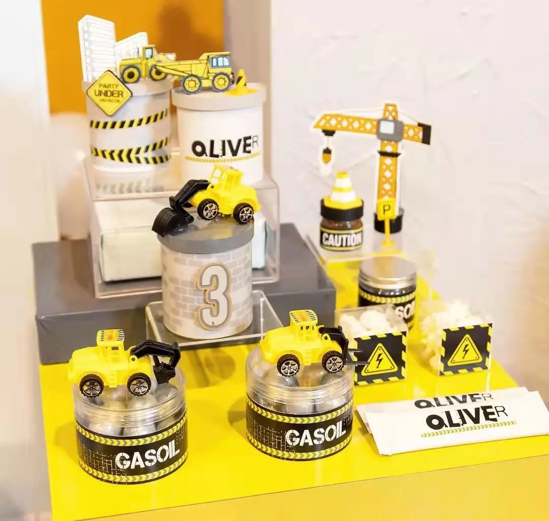 1set Construction Cake Topper Multi Type Excavator Bulldozer Toppers for Boy's Birthday Party Cake Decorations DIY Cake Supply