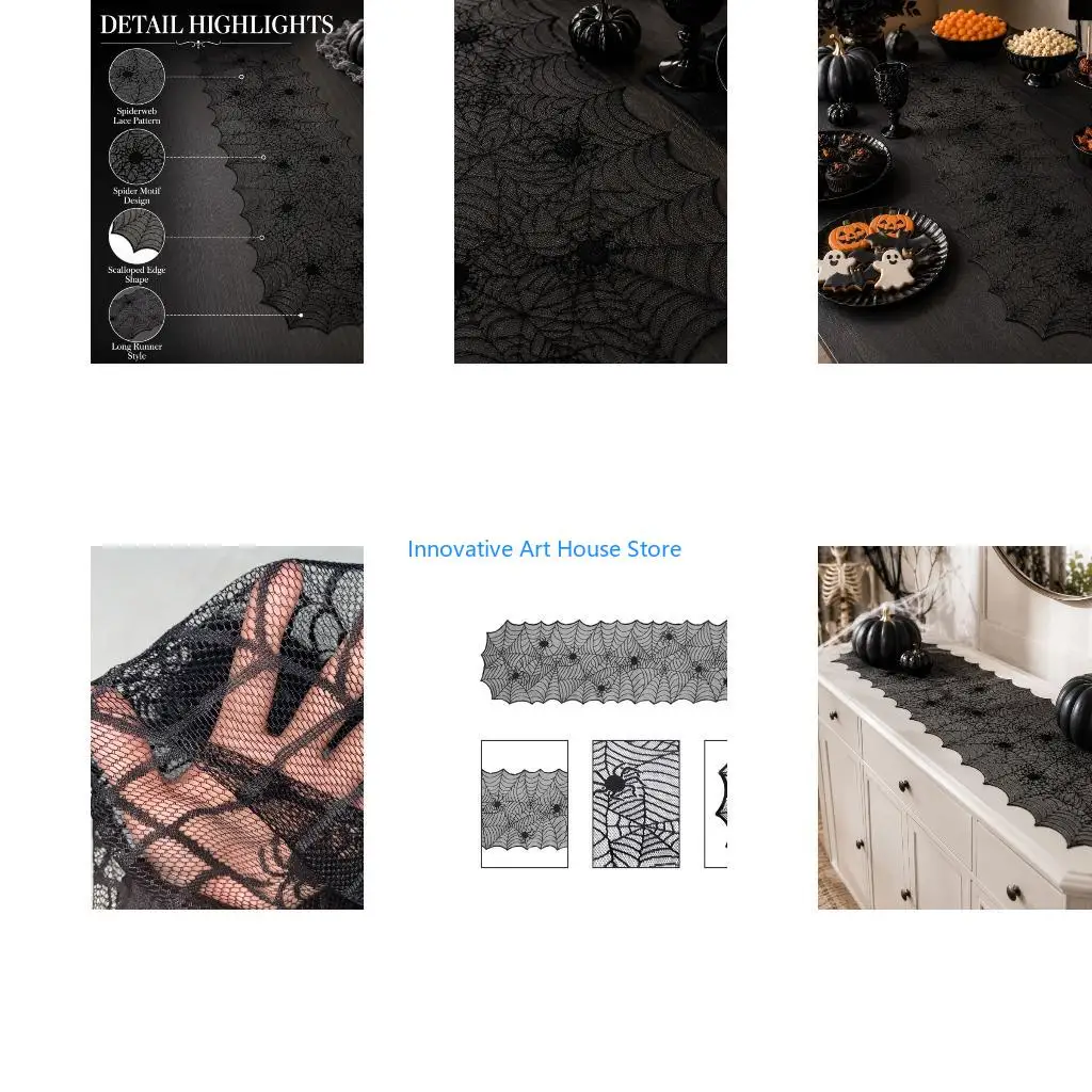 E1PC Openwork Black Halloween Table Runner for Dessert Table Home Use
