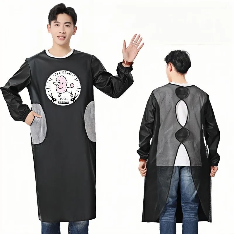 Pet Beautician Work Clothes Cat Dog Grooming Wate Rproof And Anti Fur Work Clothes Kitchen Oil Resistant Hair Cutting Shop Apron
